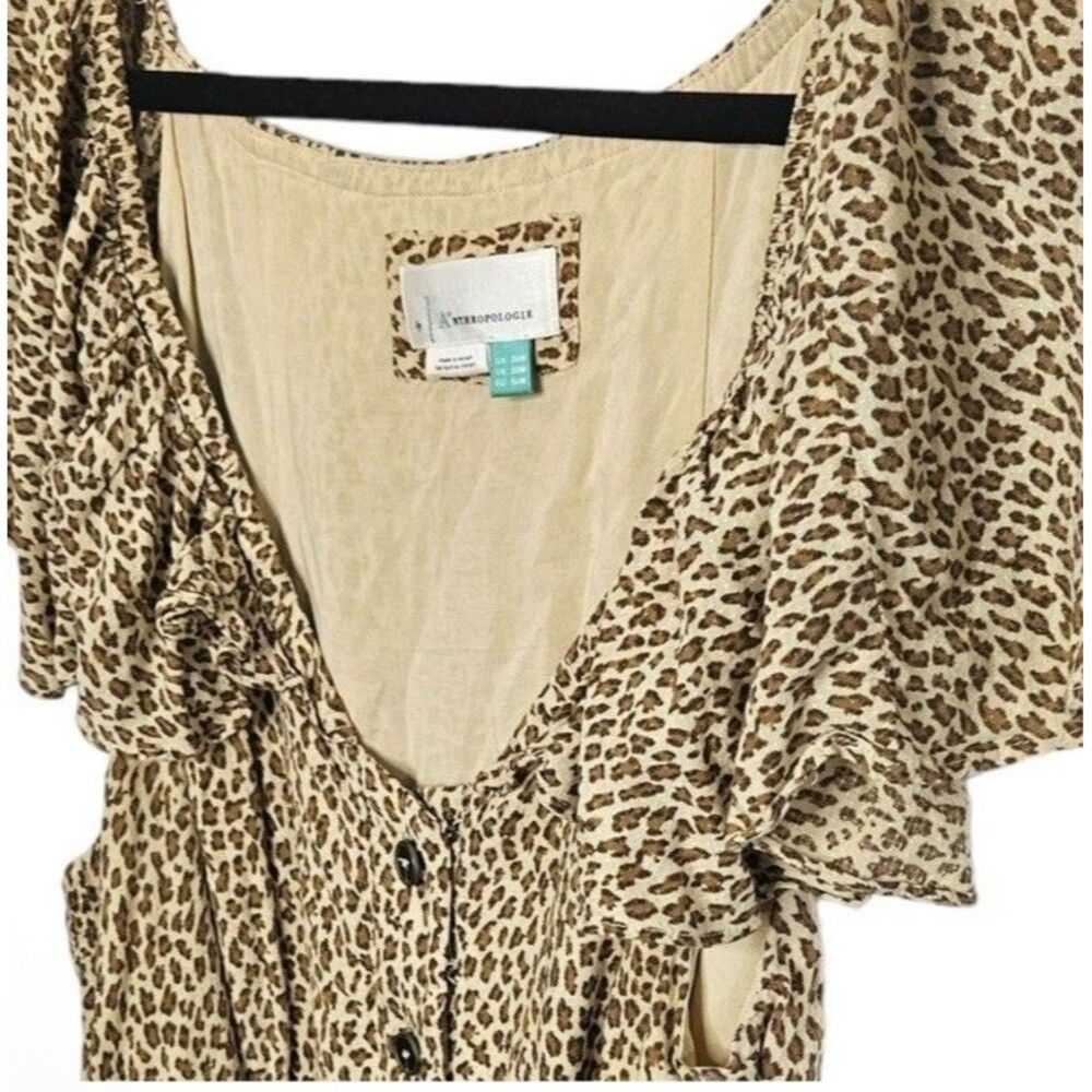 Anthropologie Bolano Leopard Midi Dress Flutter Sleeve Button Front Size 22 - Picture 6 of 8